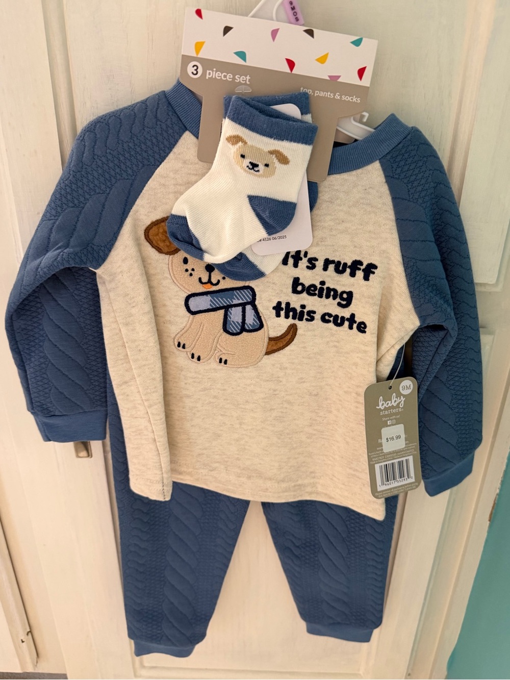 Baby Starters 9 Mo 3-Piece Set - Blue & Cream Puppy Graphic